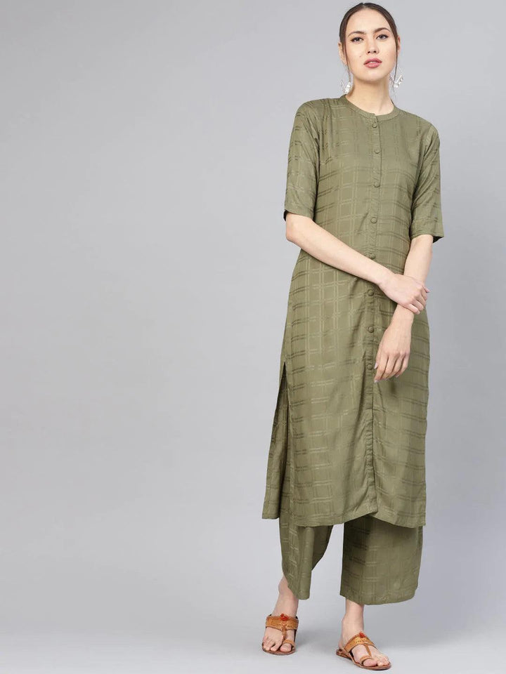 Green Printed Rayon Kurta Set - ShopLibas