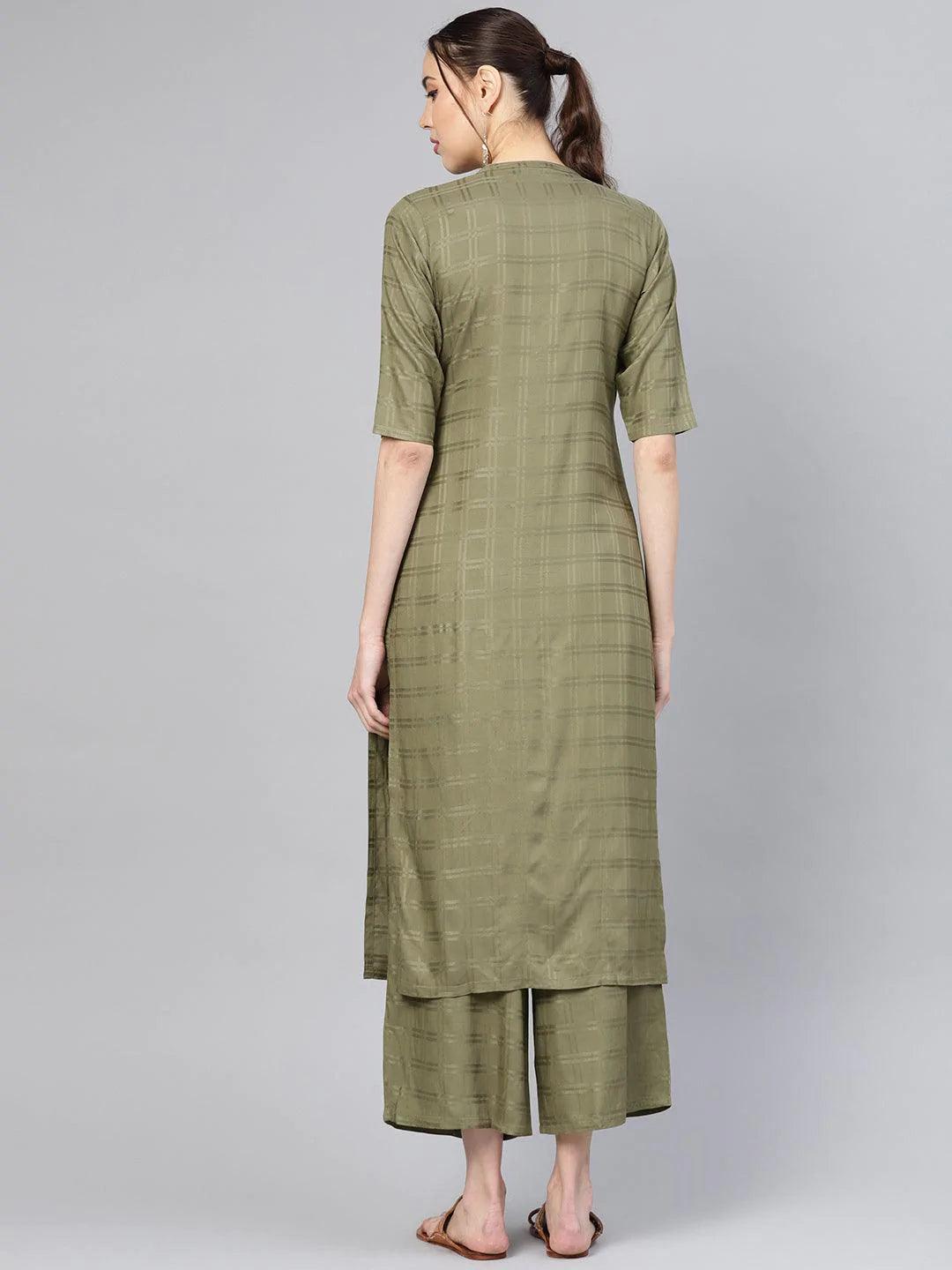 Green Printed Rayon Kurta Set