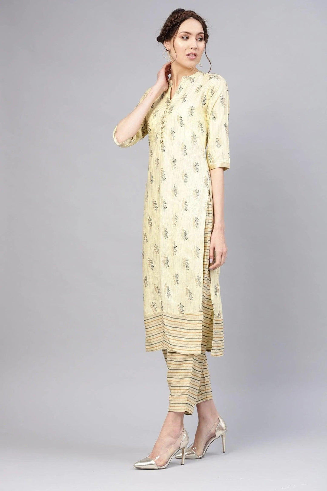 Yellow Printed Rayon Kurta Set - ShopLibas