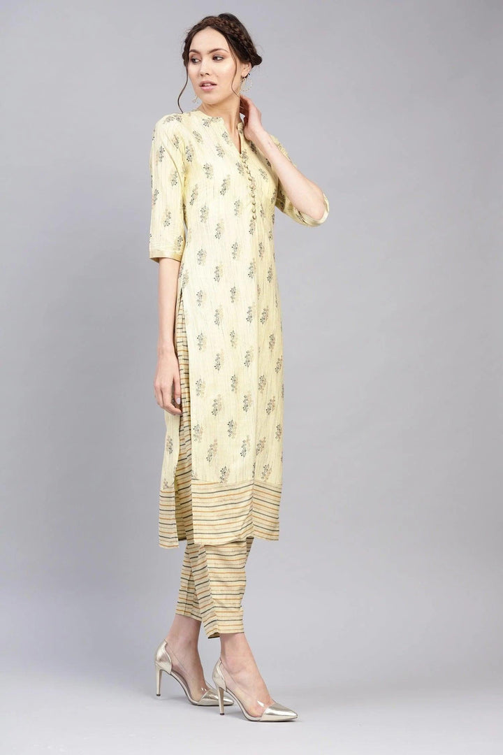 Yellow Printed Rayon Kurta Set - ShopLibas