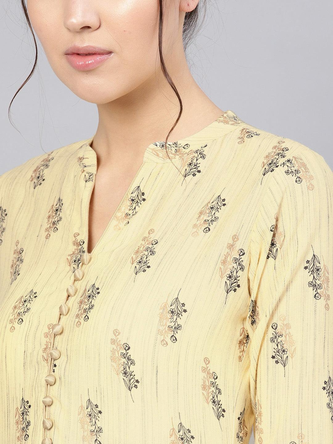 Yellow Printed Rayon Kurta Set - ShopLibas