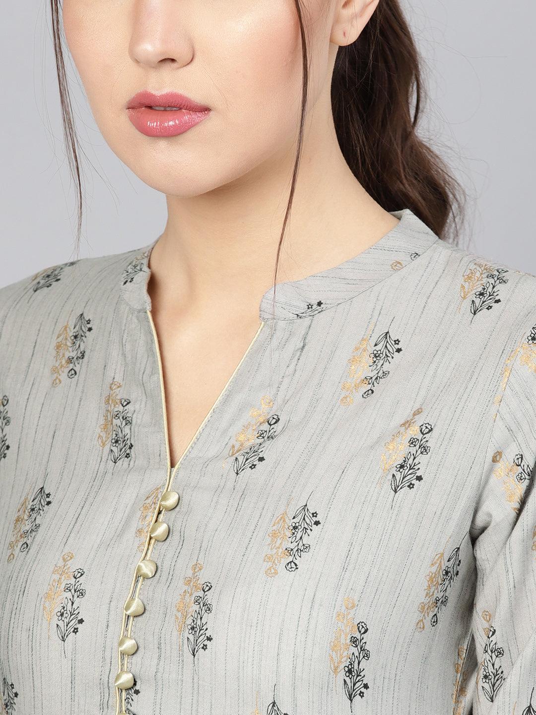 Grey Printed Rayon Kurta Set