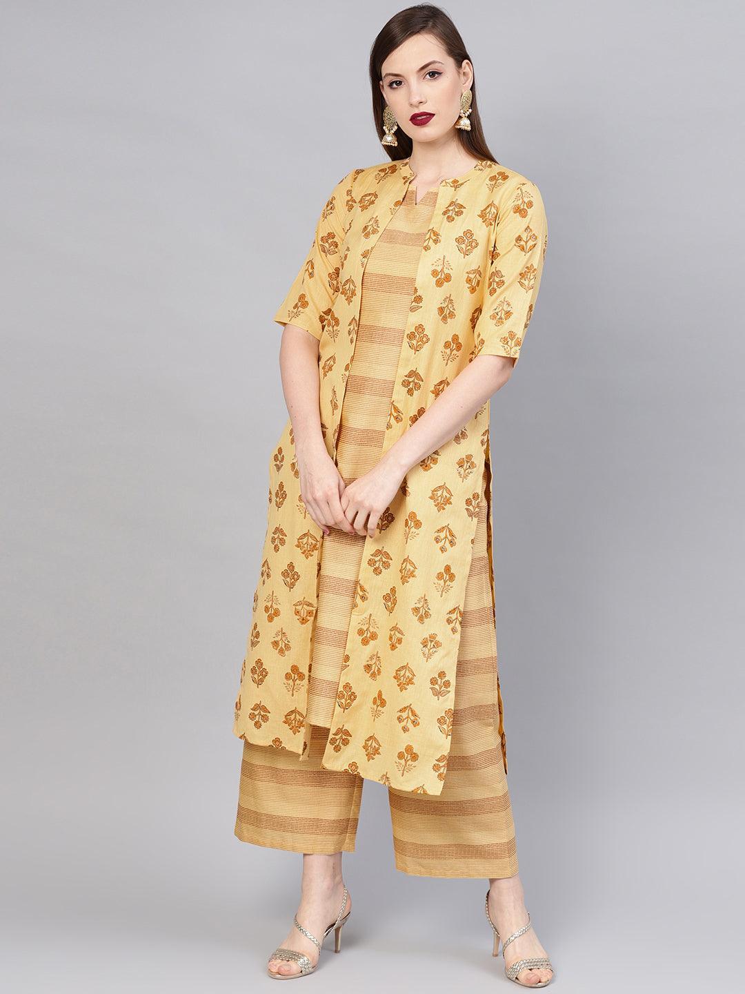 Yellow Printed Cotton Kurta Set - ShopLibas