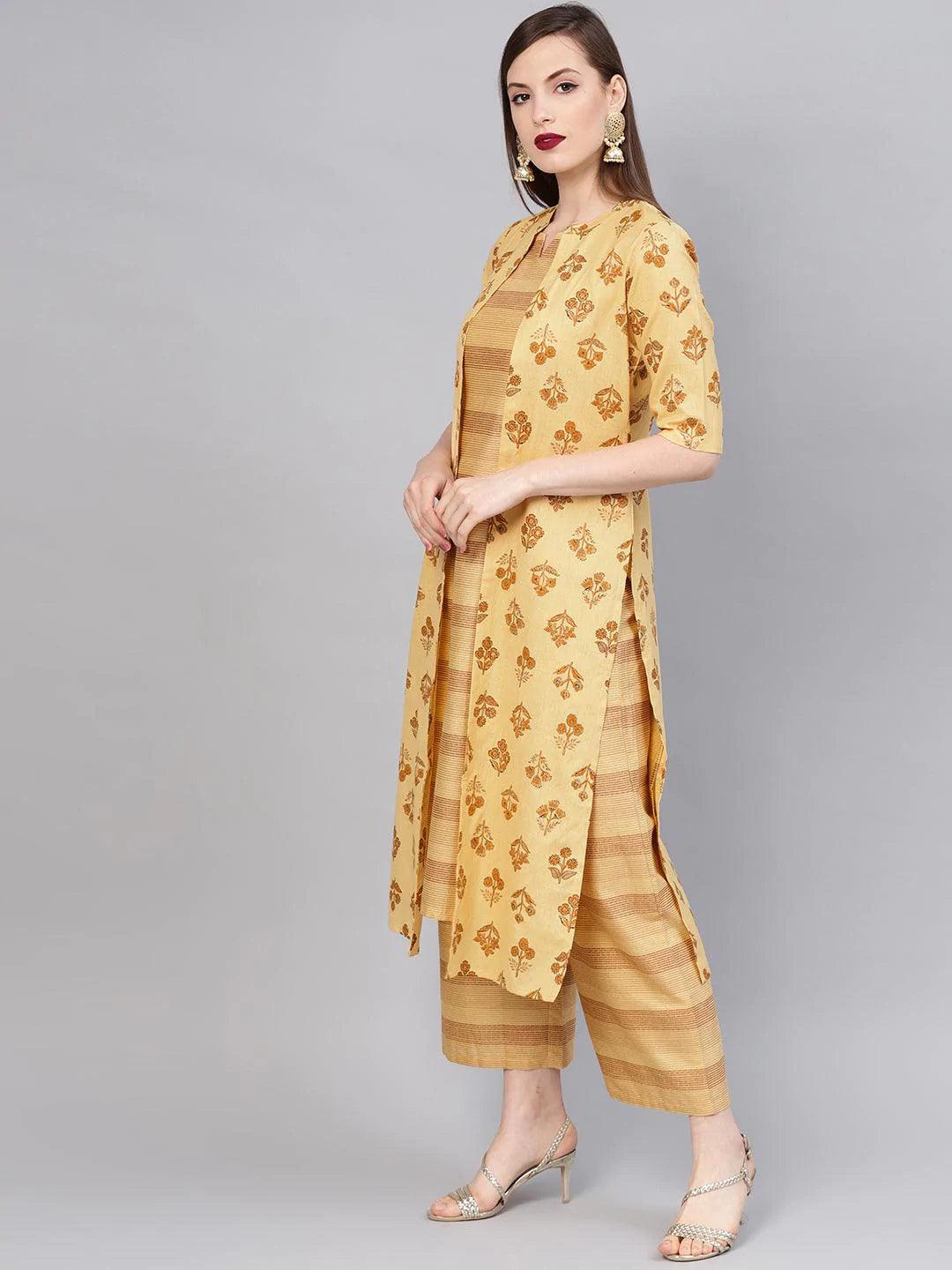 Yellow Printed Cotton Kurta Set - ShopLibas