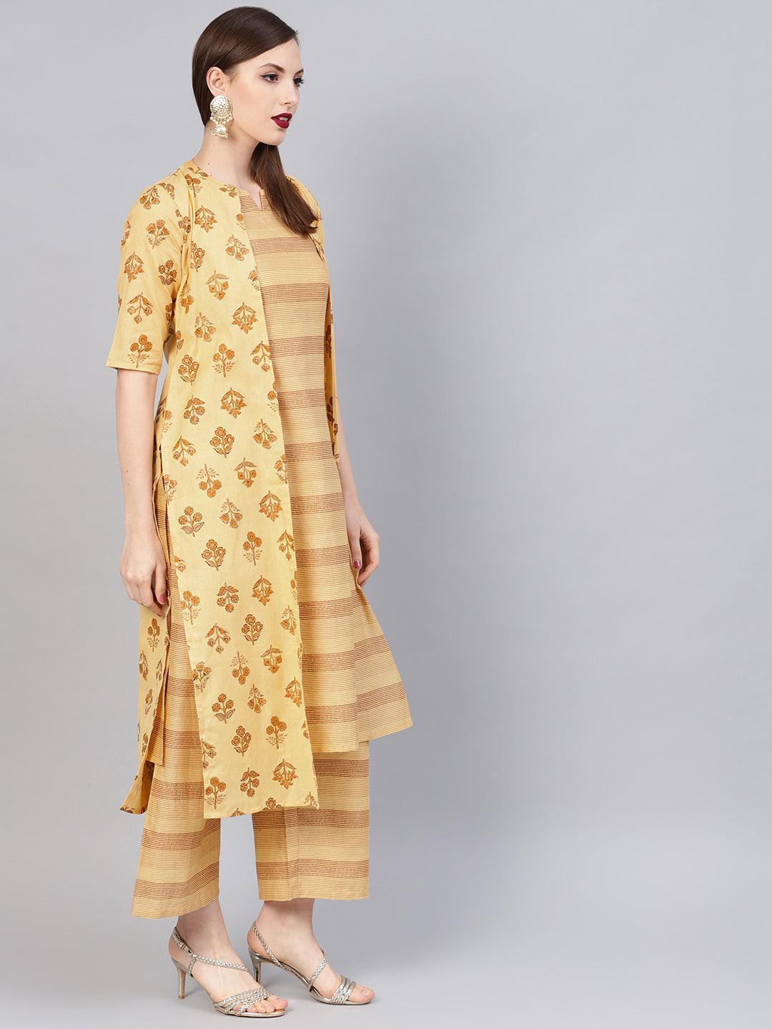 Yellow Printed Cotton Kurta Set - ShopLibas