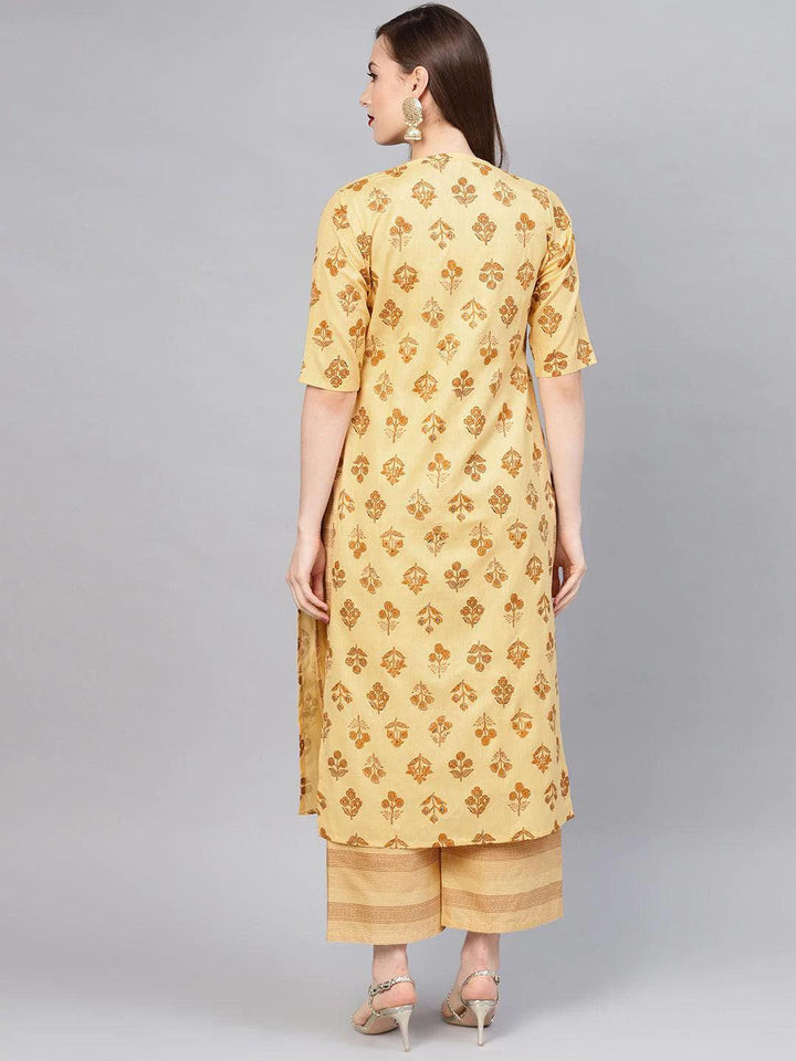 Yellow Printed Cotton Kurta Set - ShopLibas