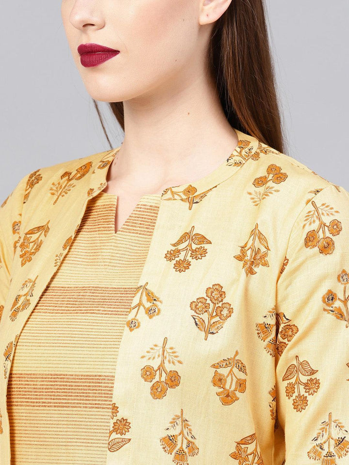 Yellow Printed Cotton Kurta Set - ShopLibas