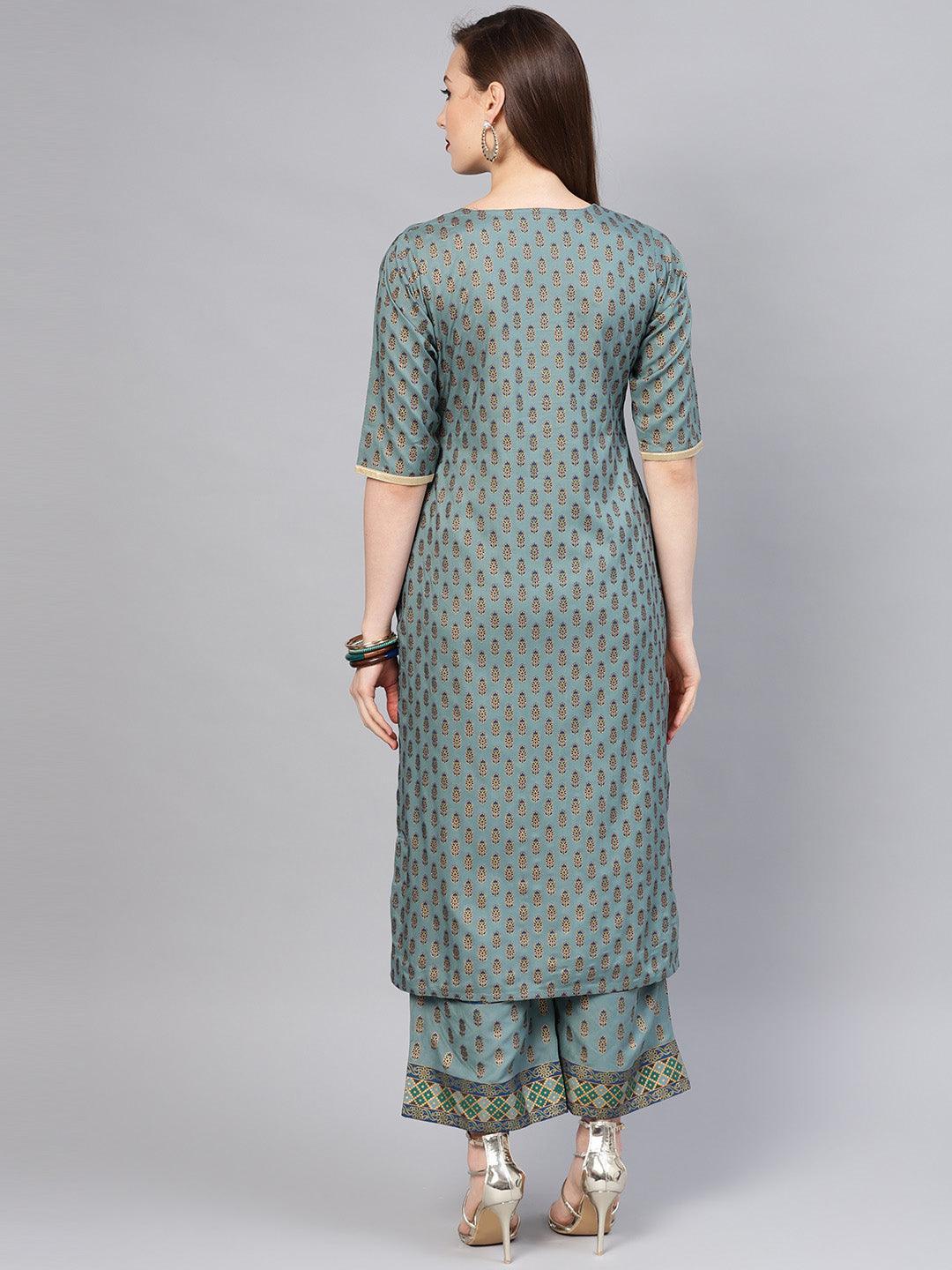 Grey Printed Cotton Kurta Set