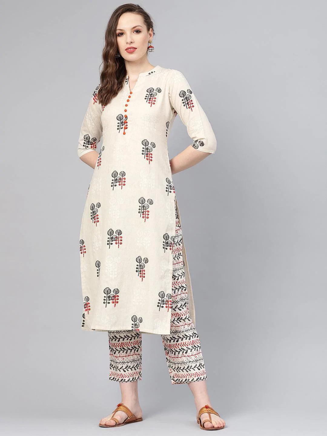 Off-White Printed Cotton Kurta Set