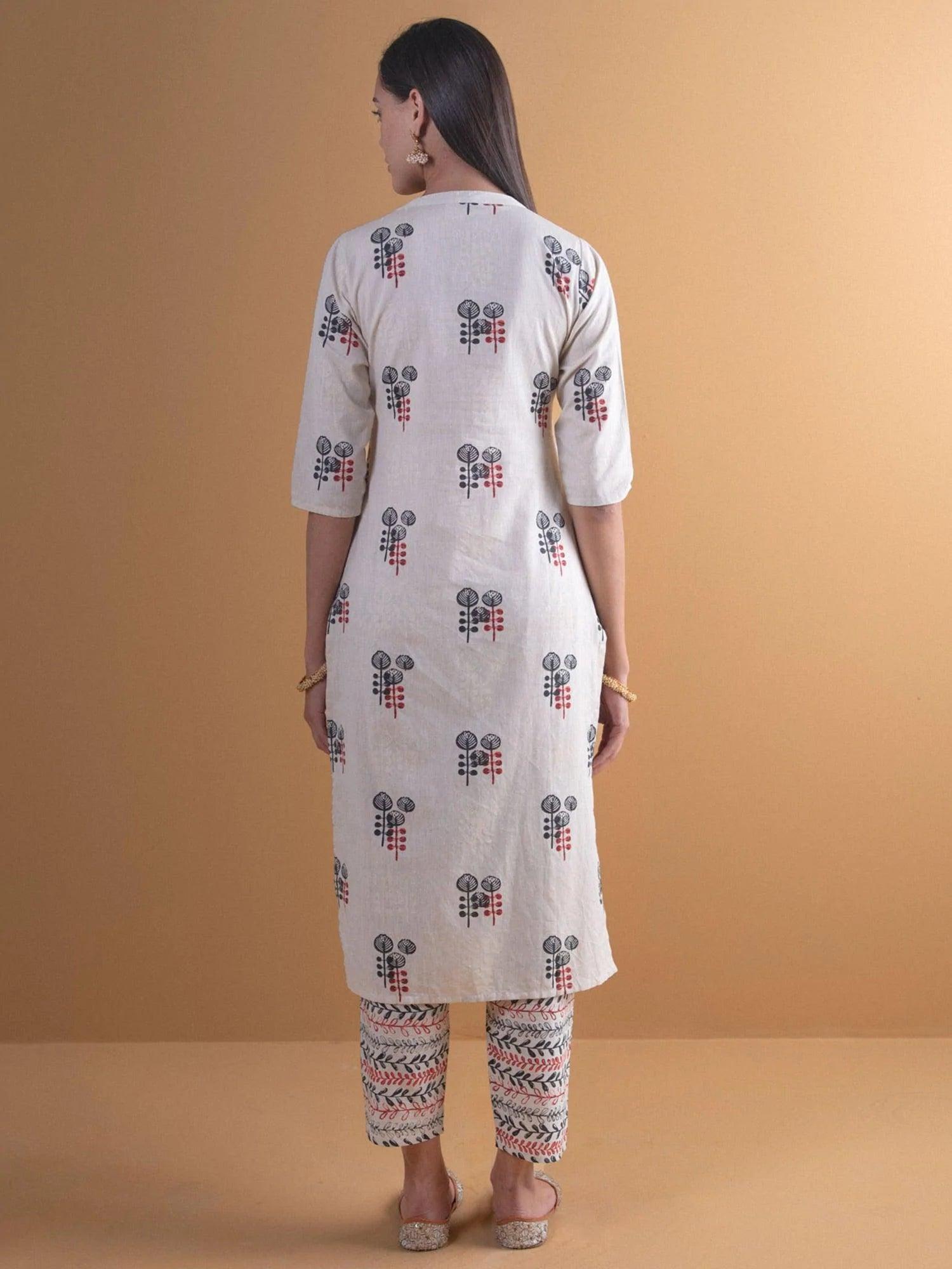 Off-White Printed Cotton Kurta Set