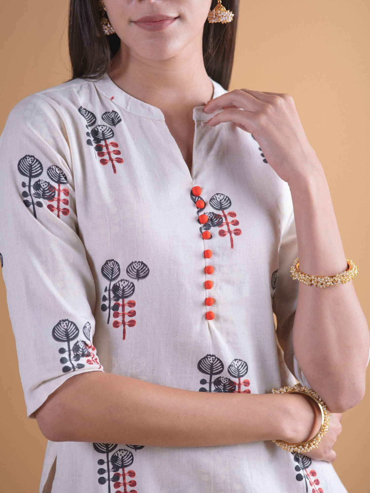 Off-White Printed Cotton Kurta Set