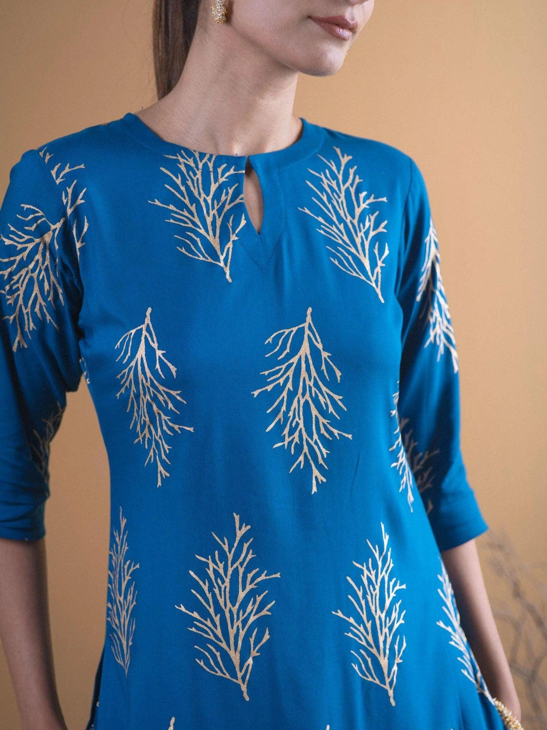 Blue Printed Cotton Kurta Set - ShopLibas