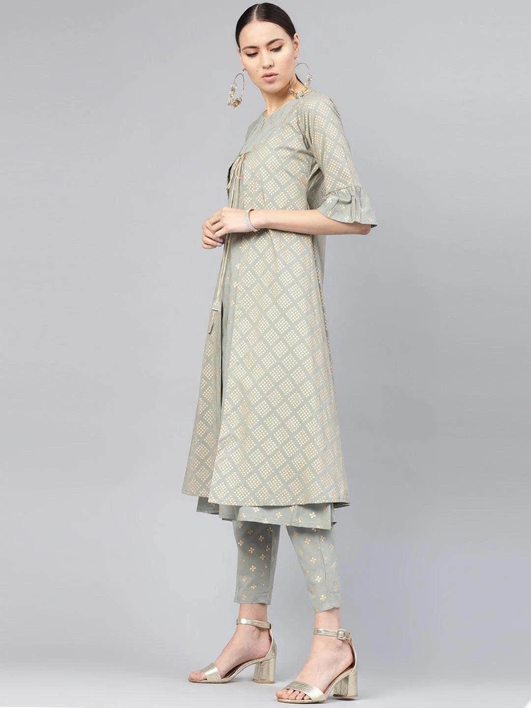 Grey Printed Cotton Kurta Set - ShopLibas