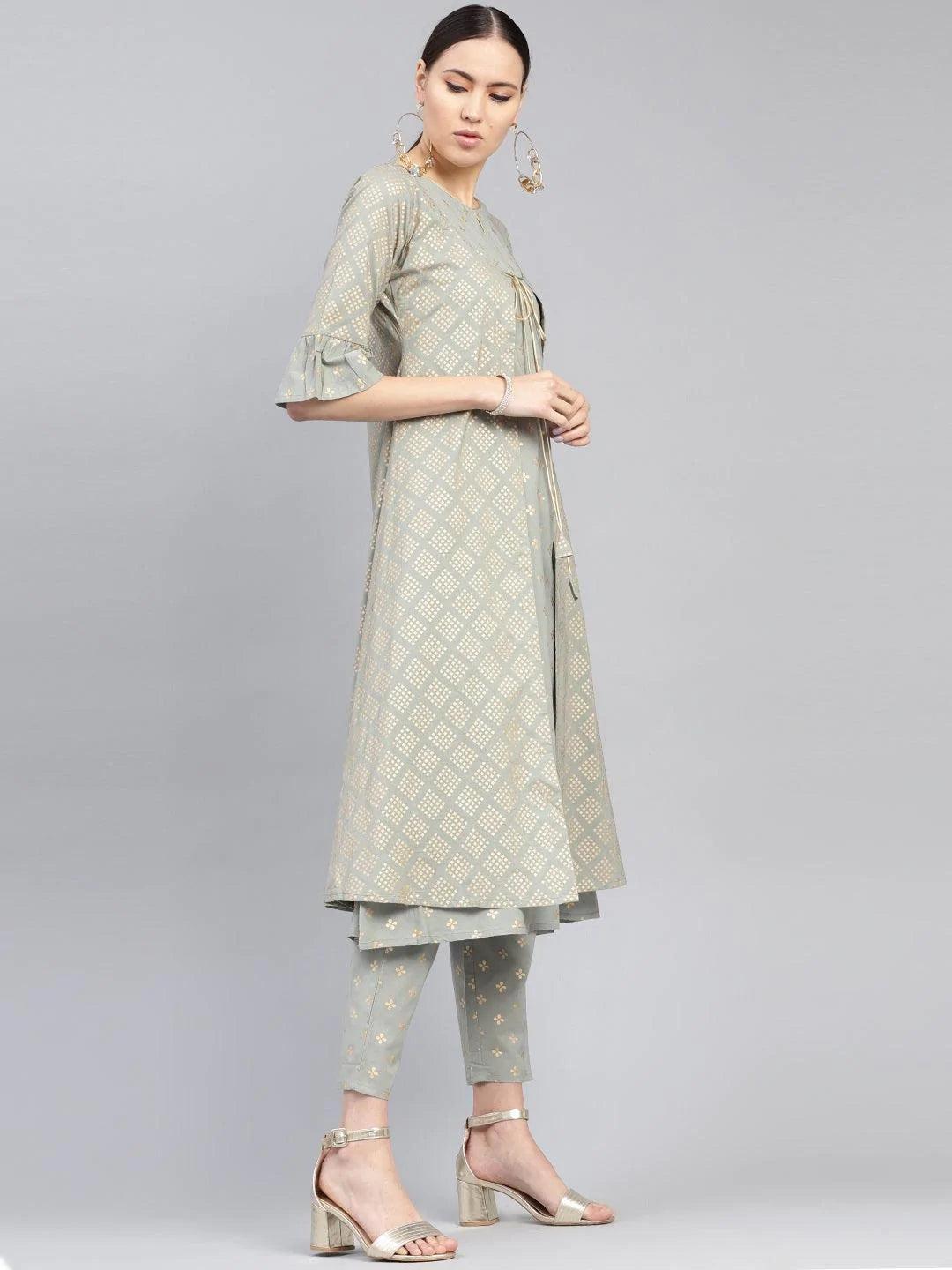 Grey Printed Cotton Kurta Set - ShopLibas