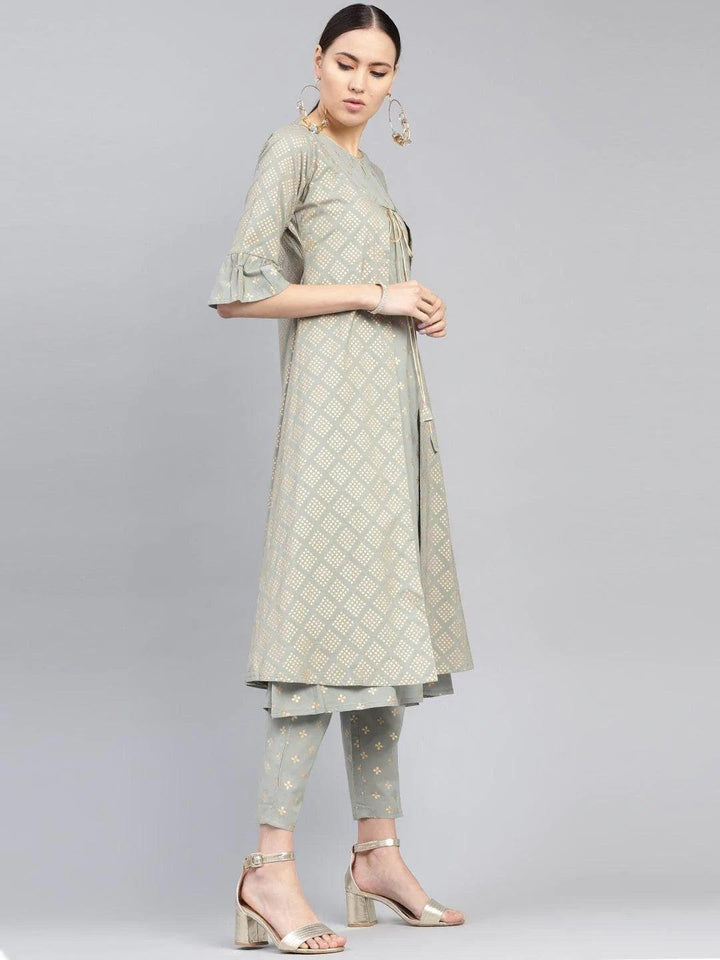 Grey Printed Cotton Kurta Set - ShopLibas