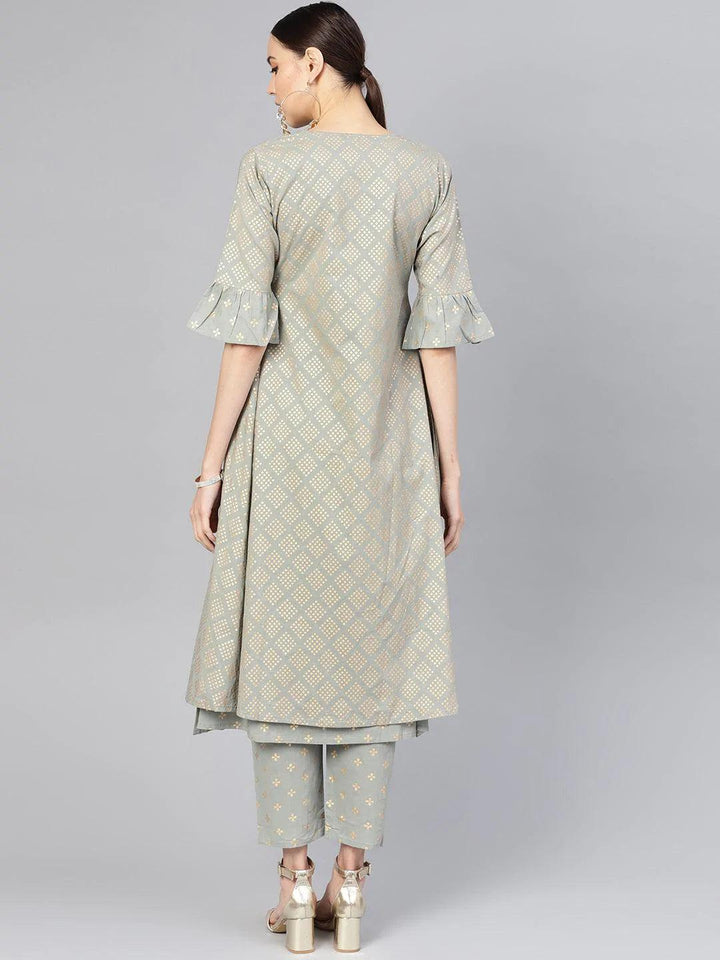 Grey Printed Cotton Kurta Set - ShopLibas