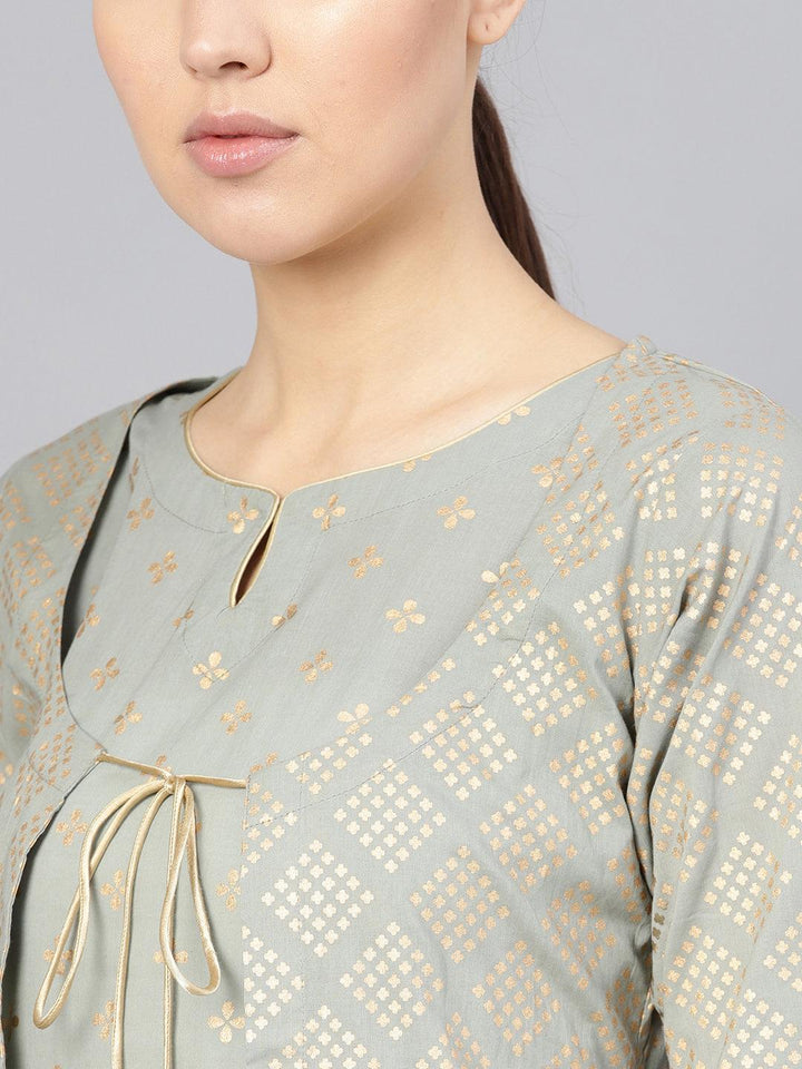 Grey Printed Cotton Kurta Set - ShopLibas