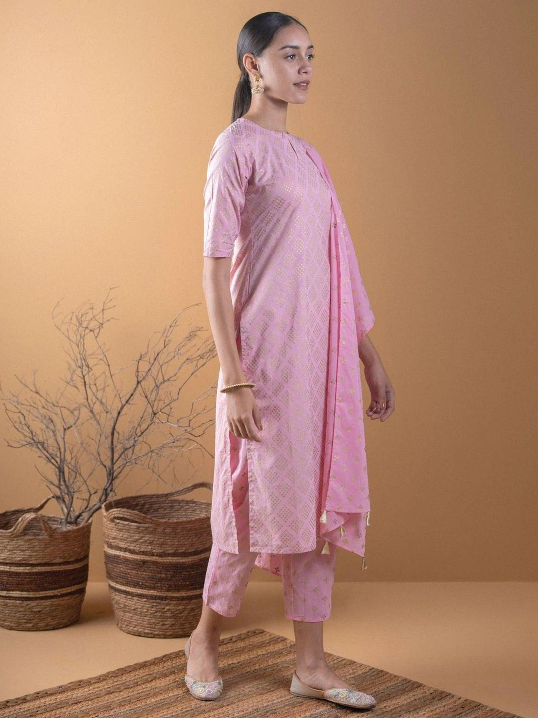 Pink Printed Cotton Suit Set - ShopLibas