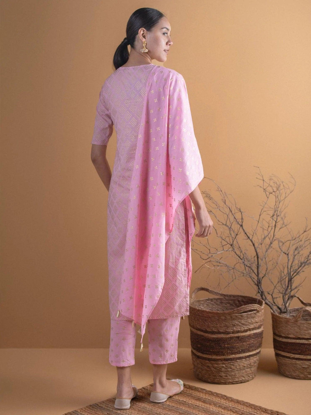 Pink Printed Cotton Suit Set - ShopLibas