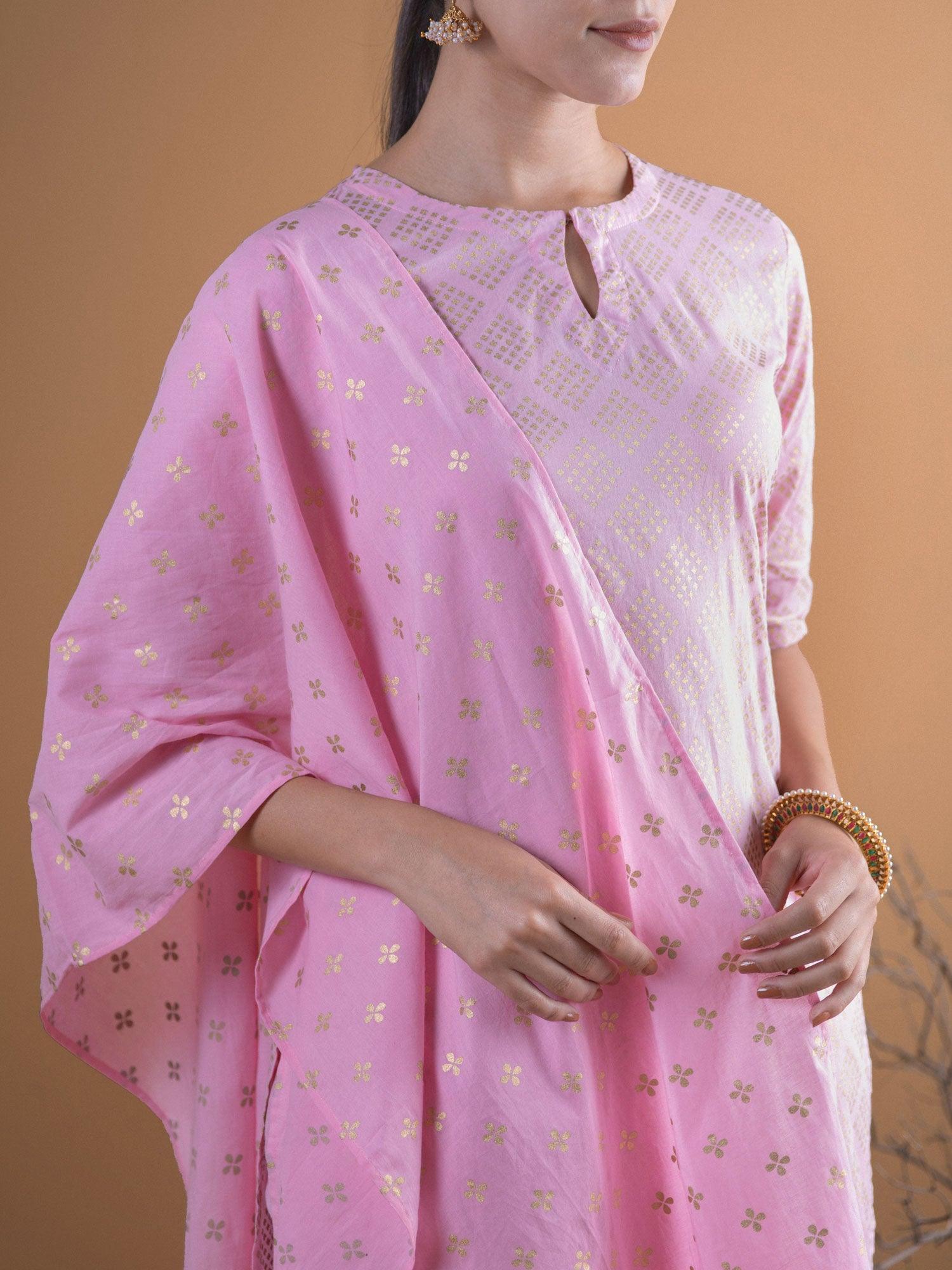 Pink Printed Cotton Suit Set