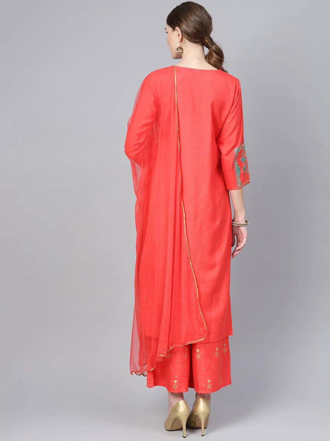 Coral Printed Cotton Suit Set