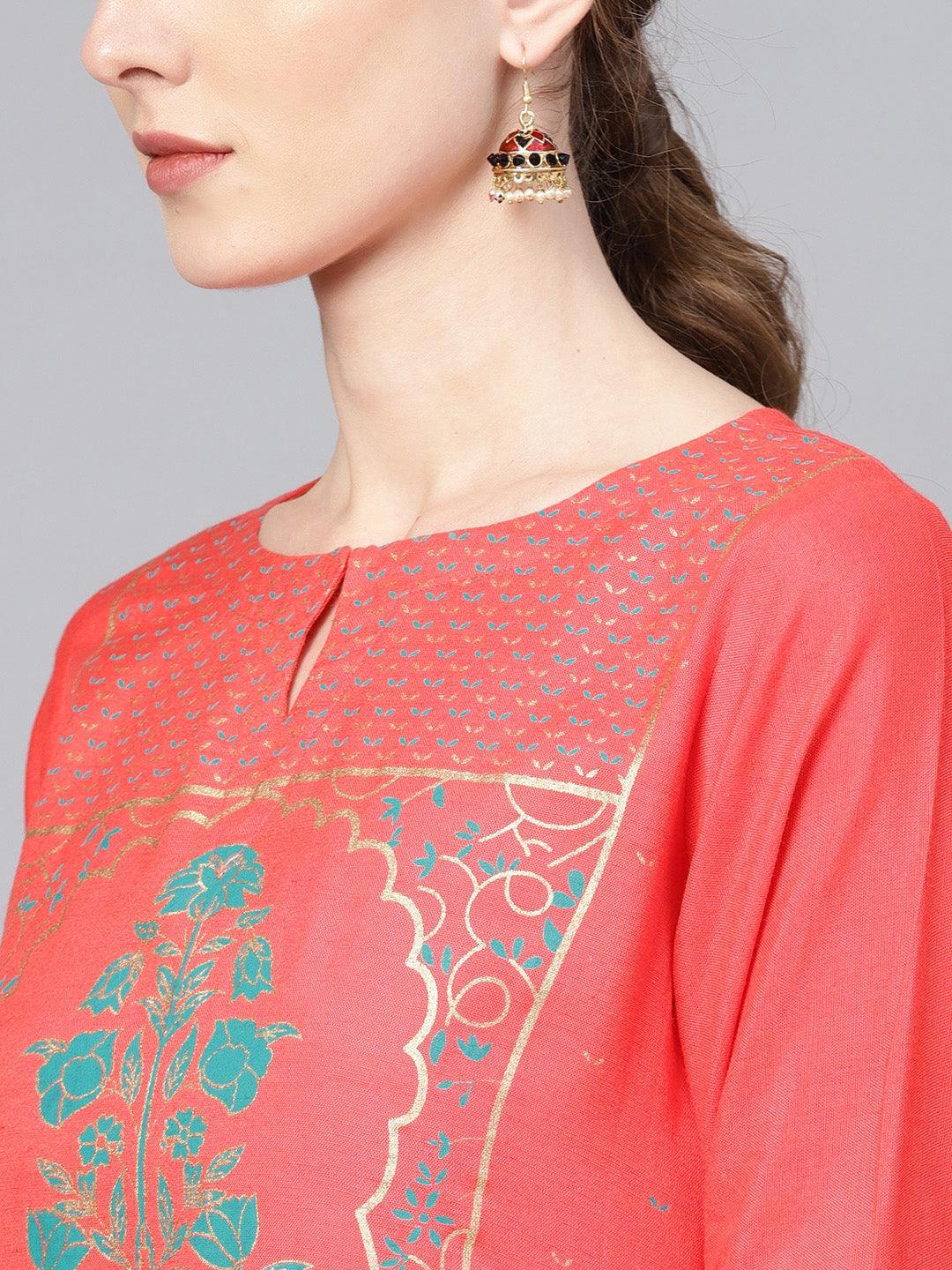 Coral Printed Cotton Suit Set