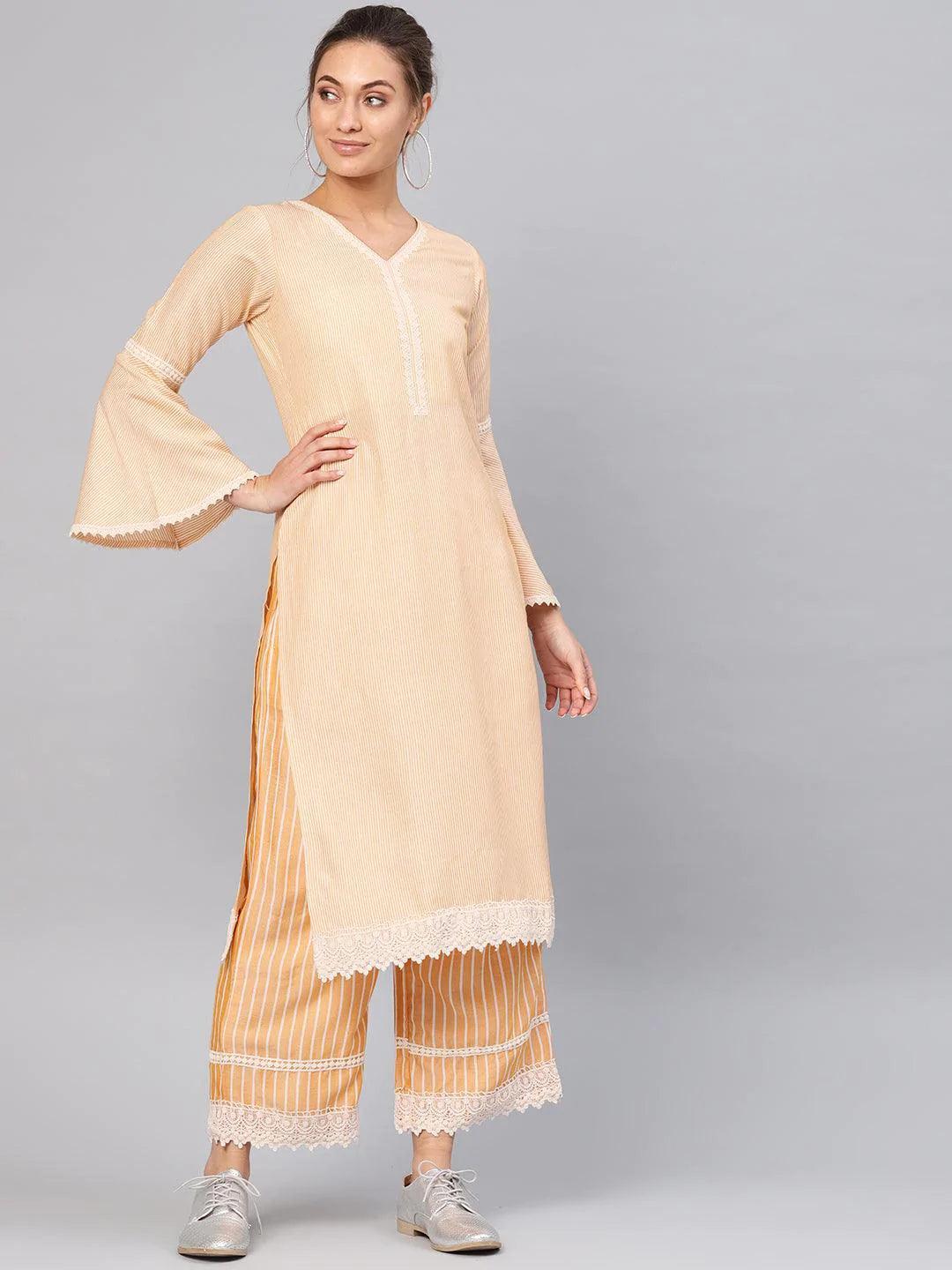 Yellow Striped Cotton Kurta Set - ShopLibas