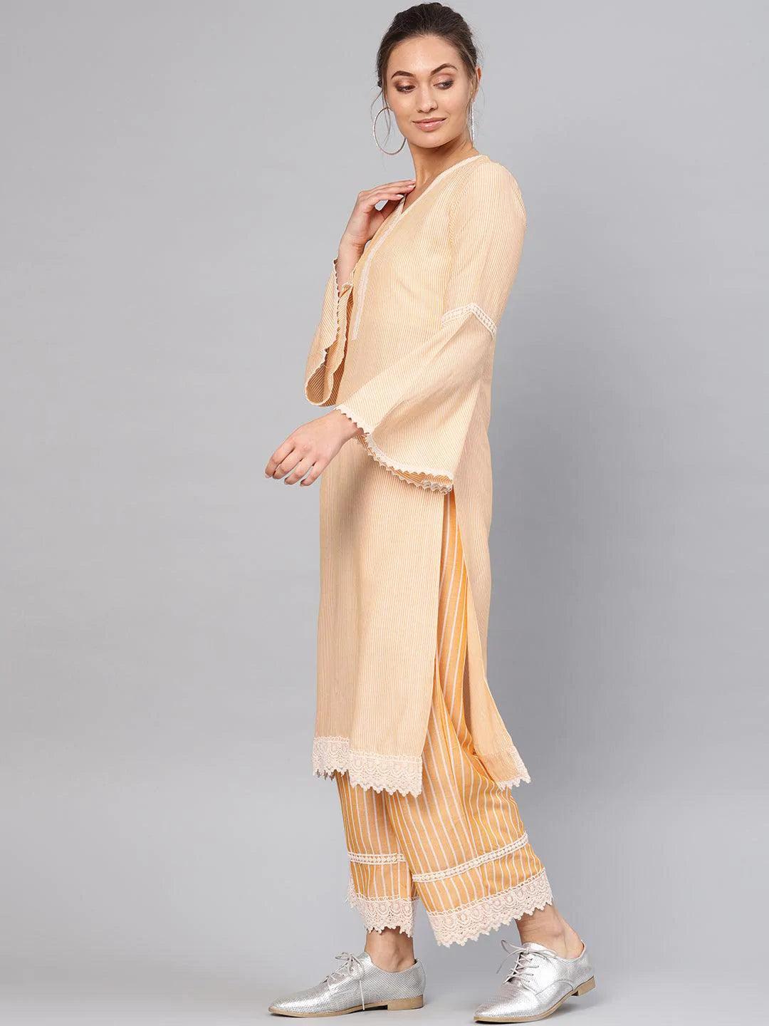 Yellow Striped Cotton Kurta Set