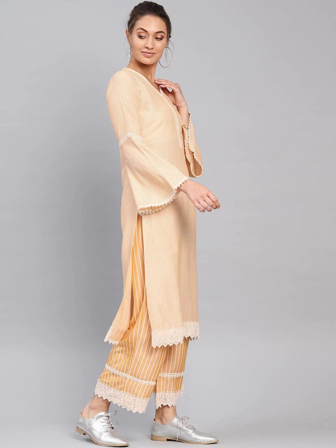 Yellow Striped Cotton Kurta Set