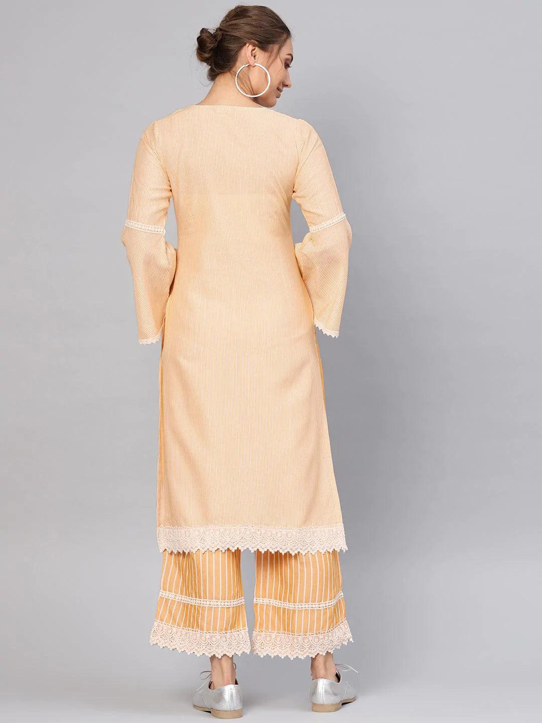 Yellow Striped Cotton Kurta Set - ShopLibas