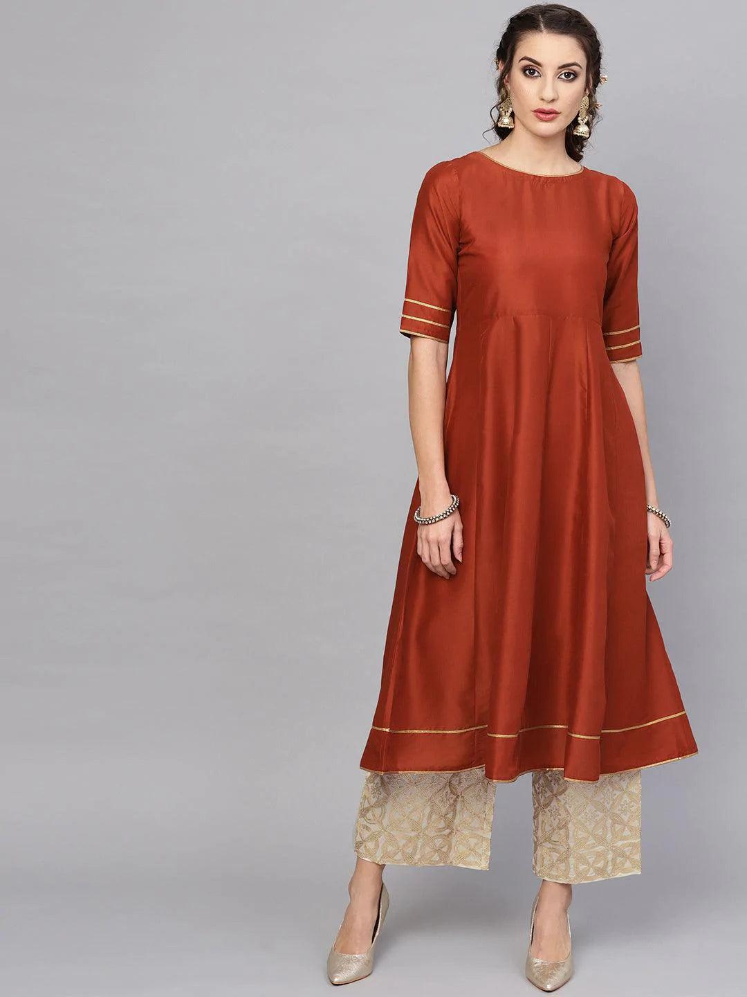 Brown Solid Muslin Kurta Set