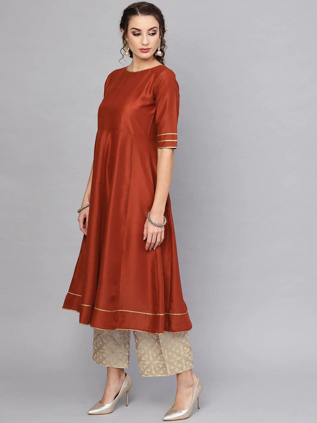 Brown Solid Muslin Kurta Set