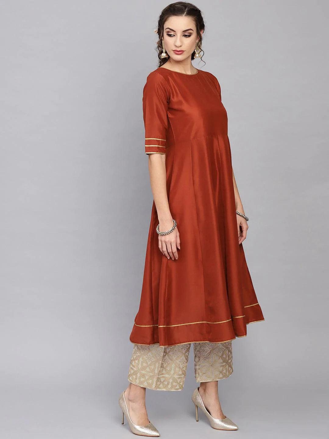 Brown Solid Muslin Kurta Set