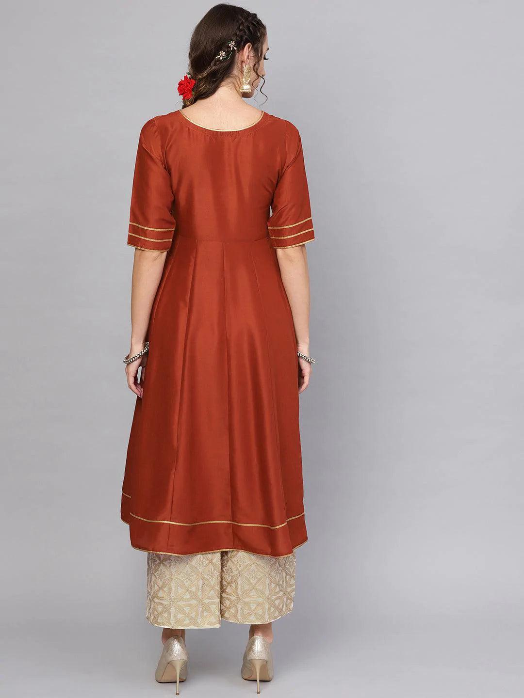 Brown Solid Muslin Kurta Set