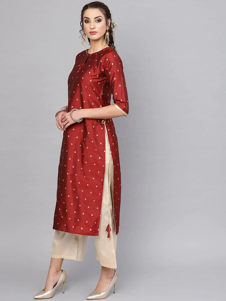 Maroon Embroidered Polyester Kurta Set - ShopLibas