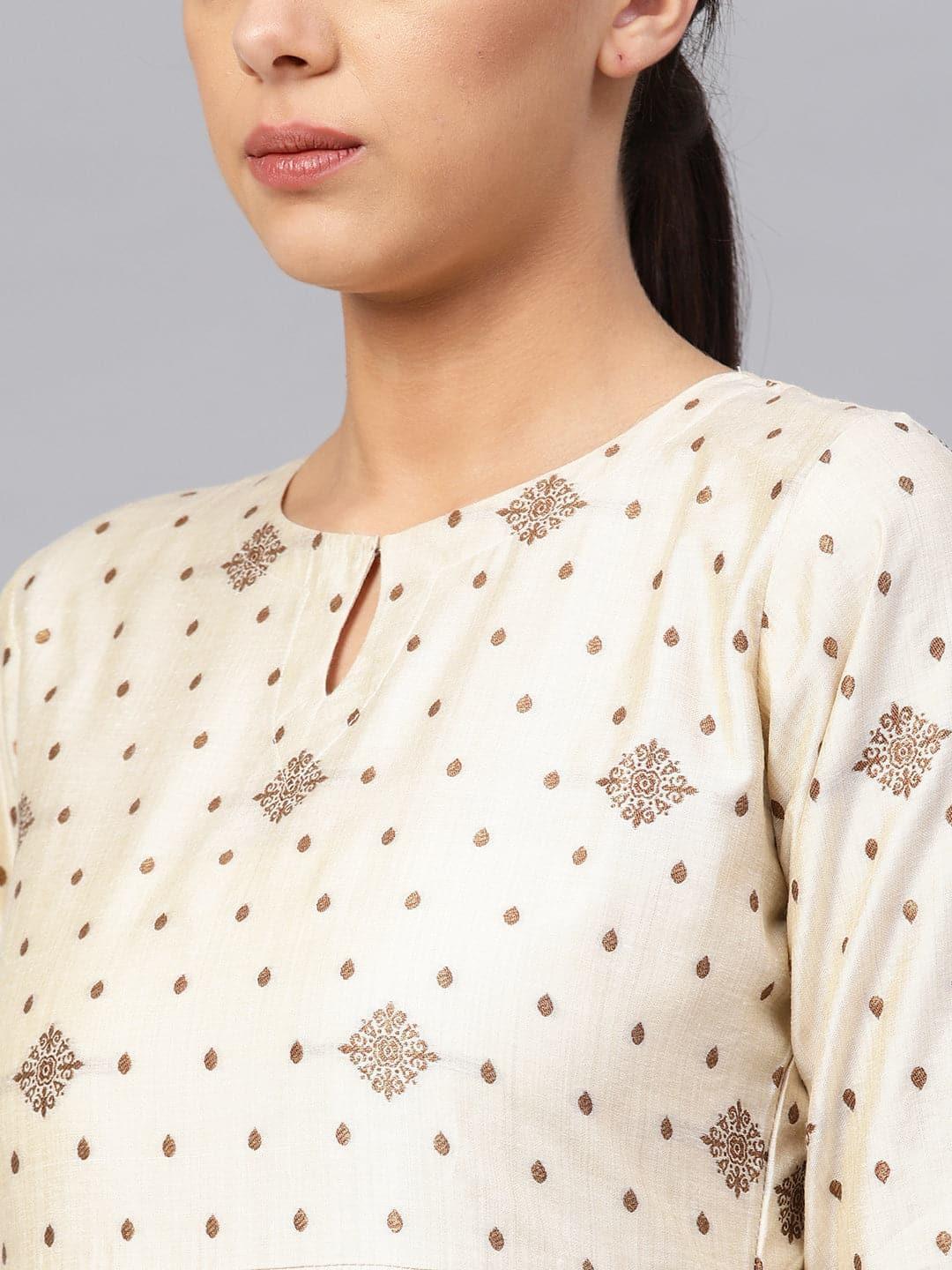 Beige Self Design Chanderi Kurta Set