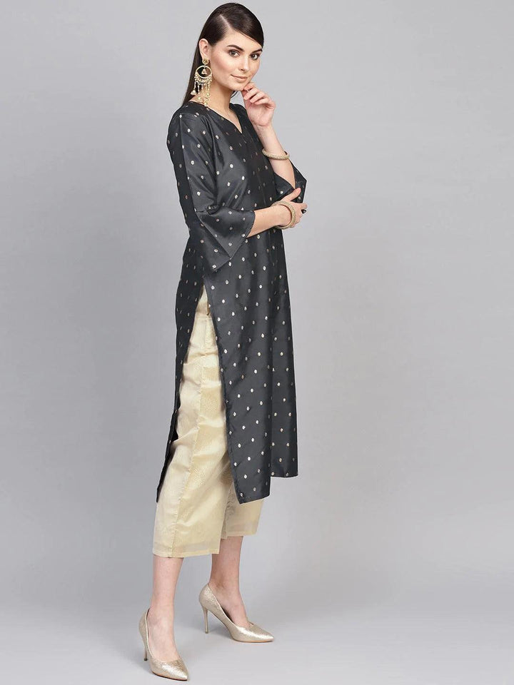 Grey Embroidered Polyester Suit Set - ShopLibas