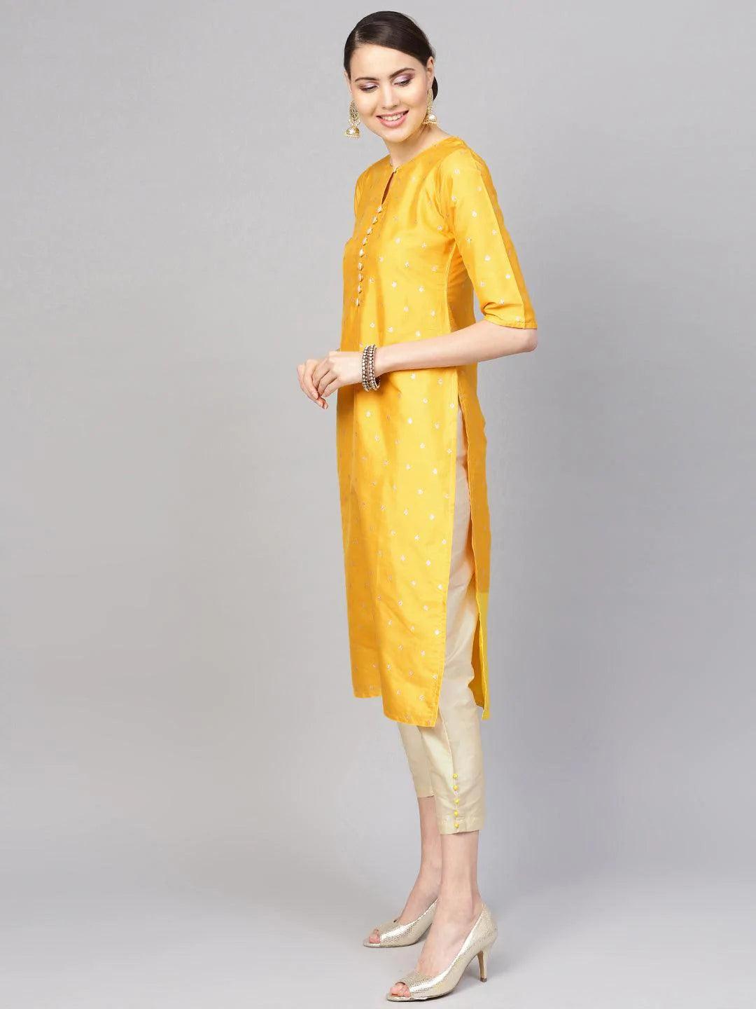 Yellow Self Design Chanderi Suit Set