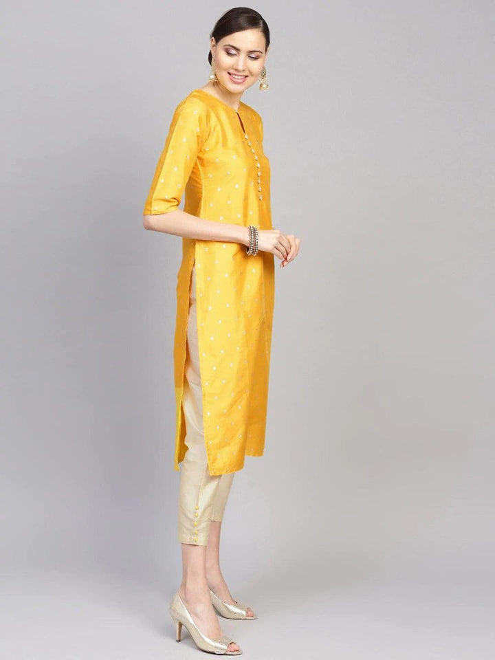 Yellow Self Design Chanderi Suit Set - ShopLibas