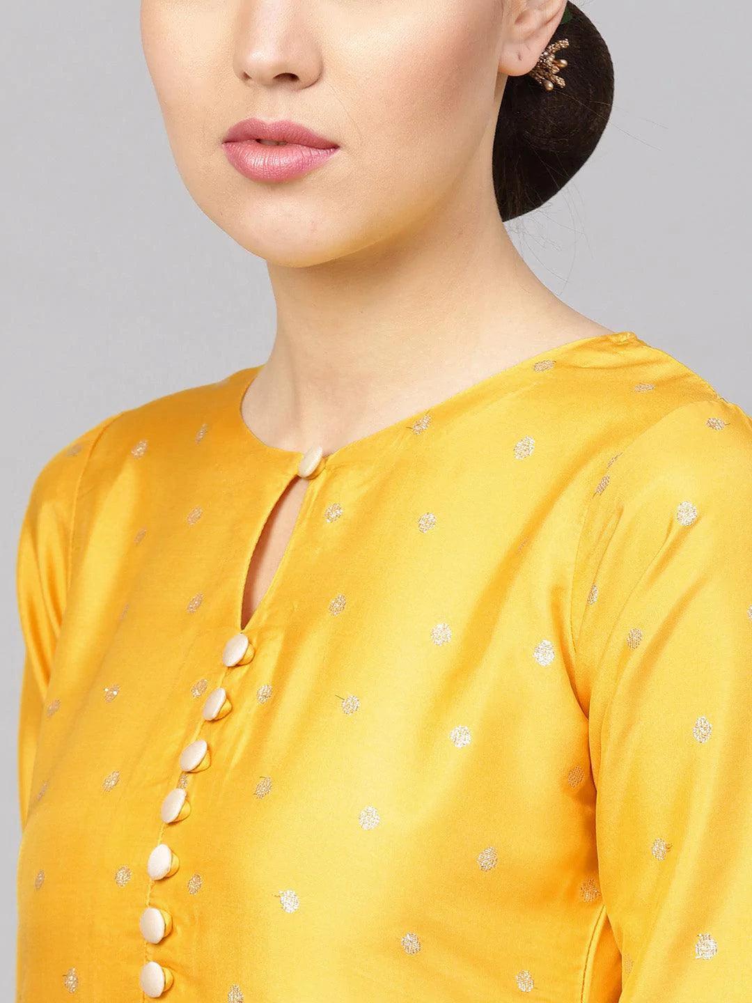 Yellow Self Design Chanderi Suit Set