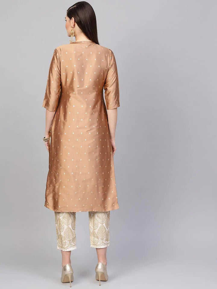 Brown Embroidered Polyester Kurta Set - ShopLibas