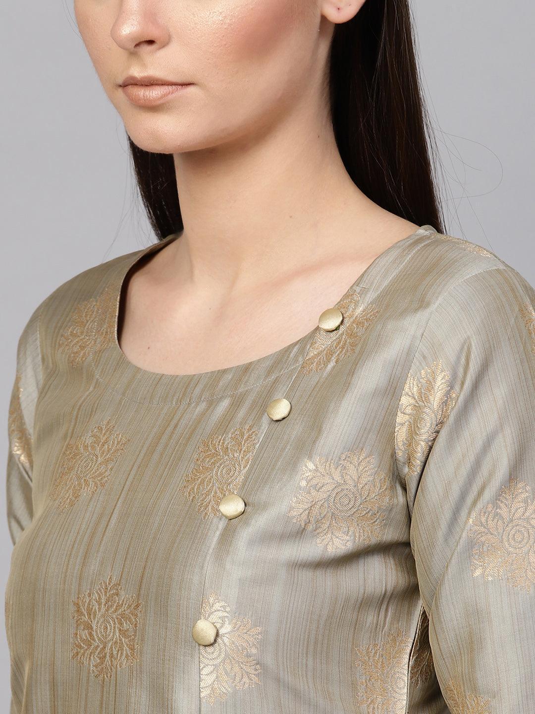 Grey Embroidered Chanderi Kurta Set