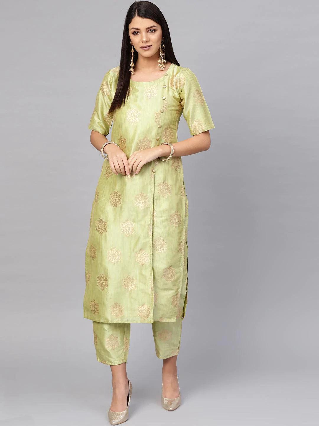 Green Embroidered Chanderi Kurta Set