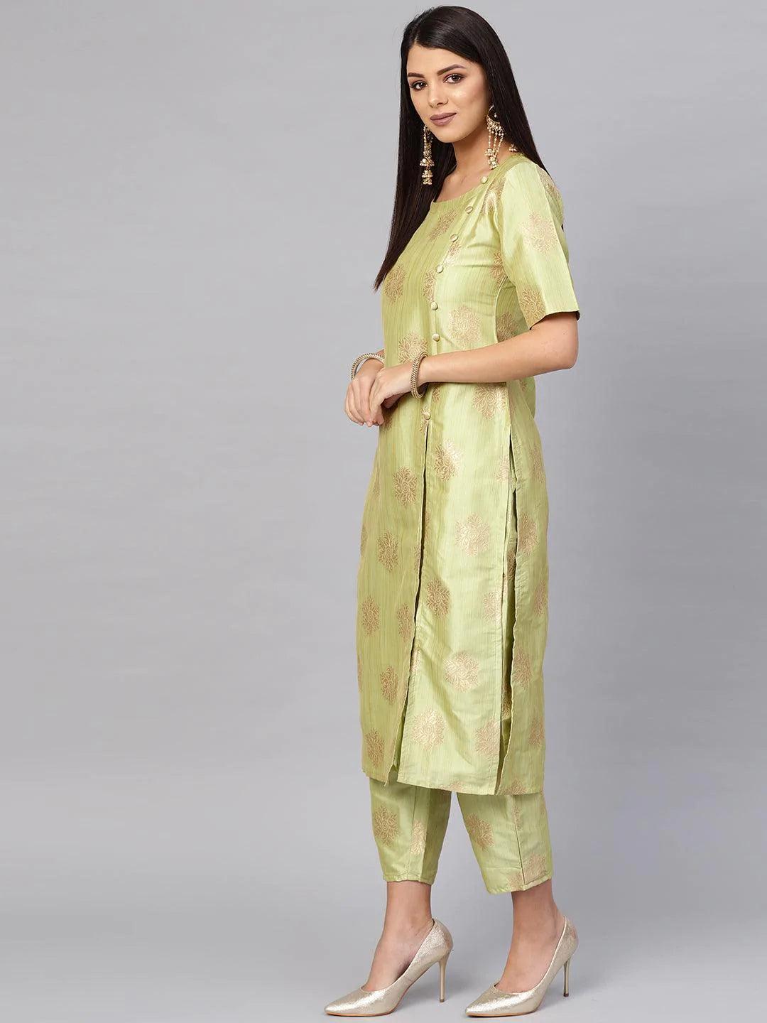 Green Embroidered Chanderi Kurta Set