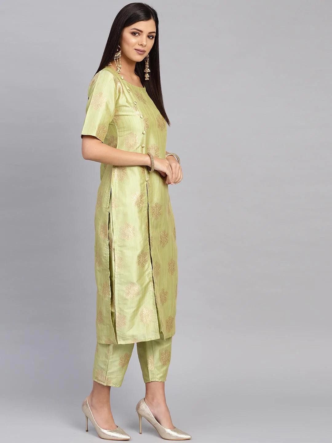 Green Embroidered Chanderi Kurta Set