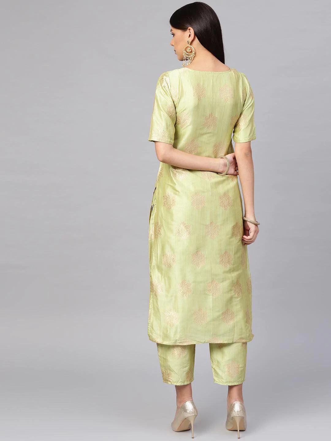 Green Embroidered Chanderi Kurta Set