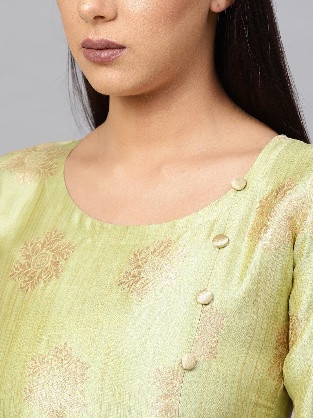 Green Embroidered Chanderi Kurta Set