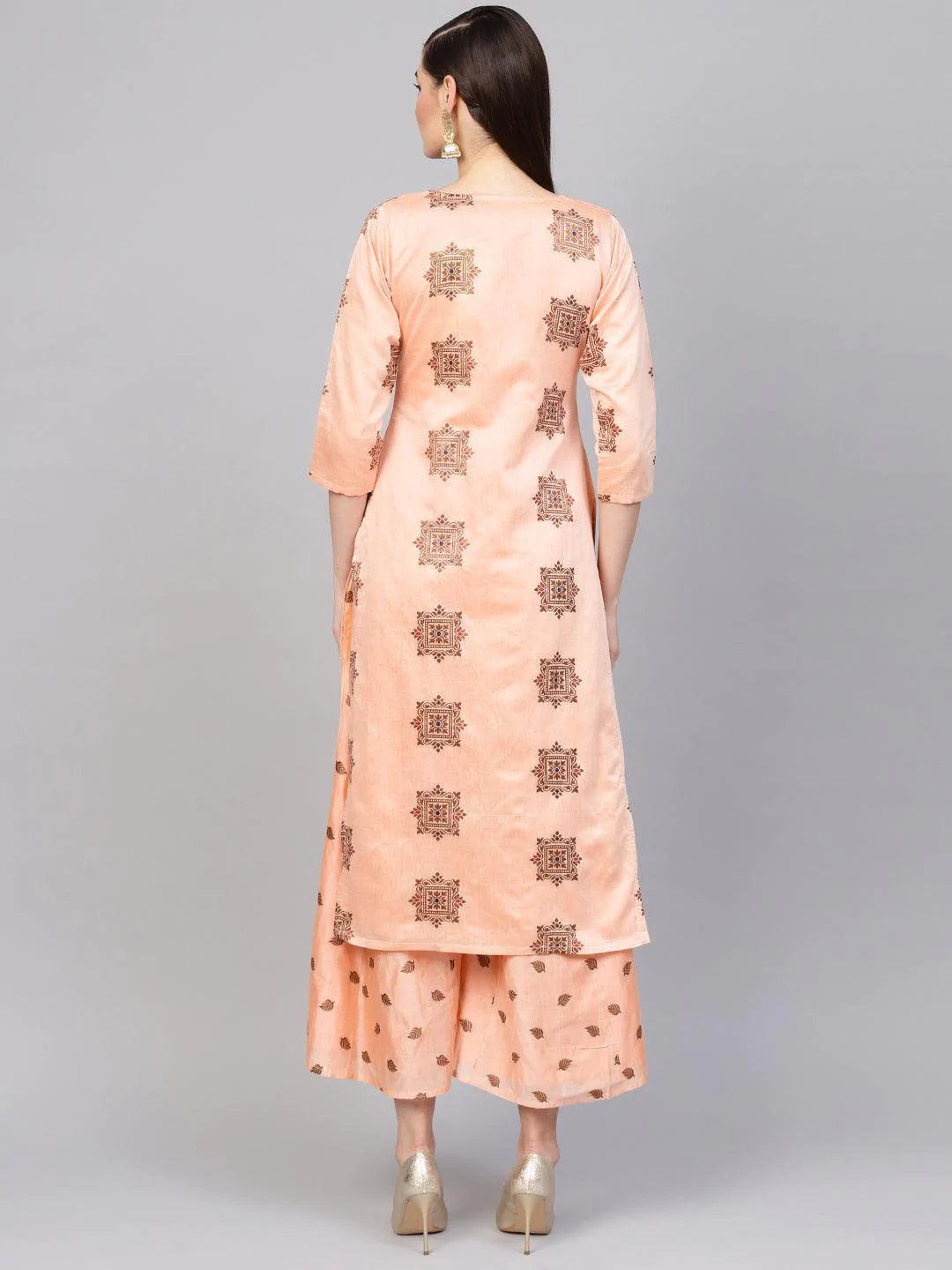 Peach Embroidered Chanderi Kurta Set - ShopLibas