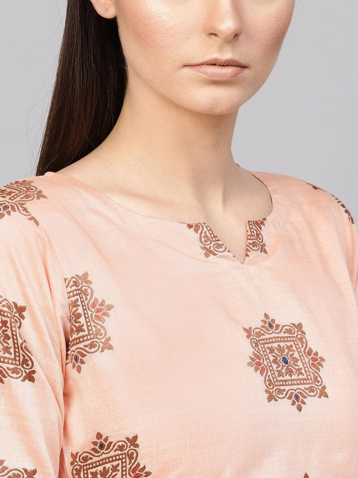 Peach Embroidered Chanderi Kurta Set - ShopLibas