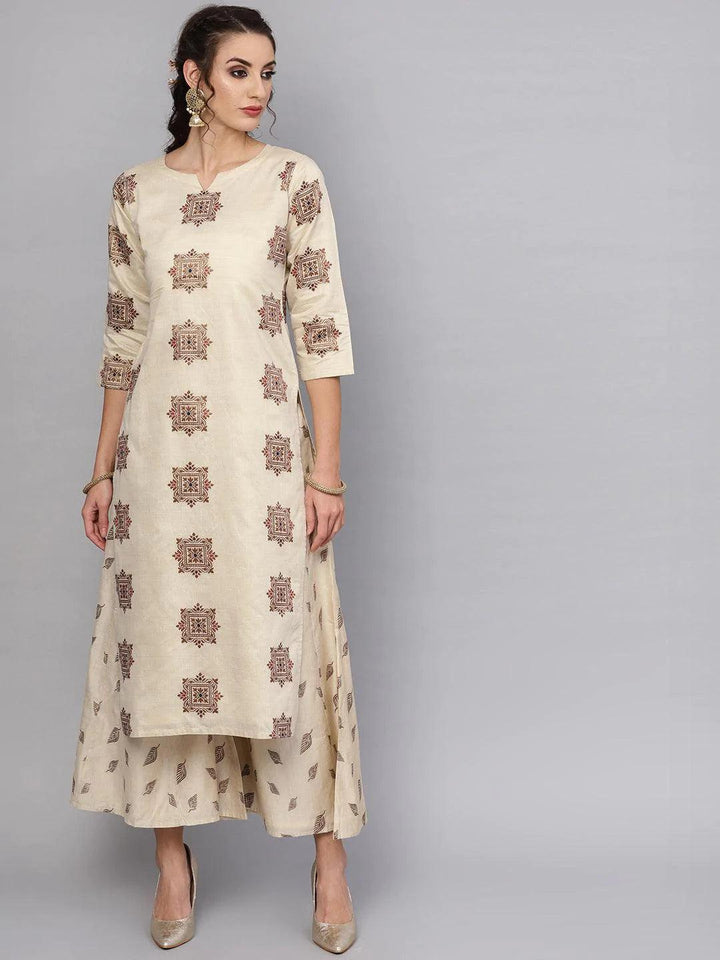 Beige Embroidered Chanderi Kurta Set - ShopLibas